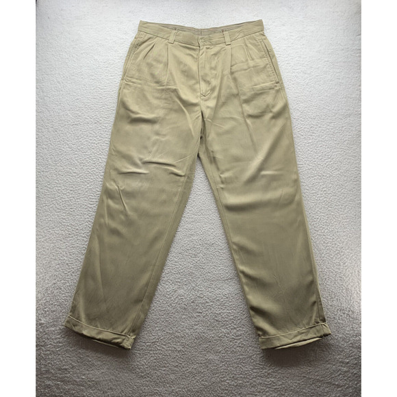 Tommy Bahama Other - Tommy Bahama Silk Pants Mens 35x31 (Tag 35x34) Trouser Hemmed Pleated Tan Dad